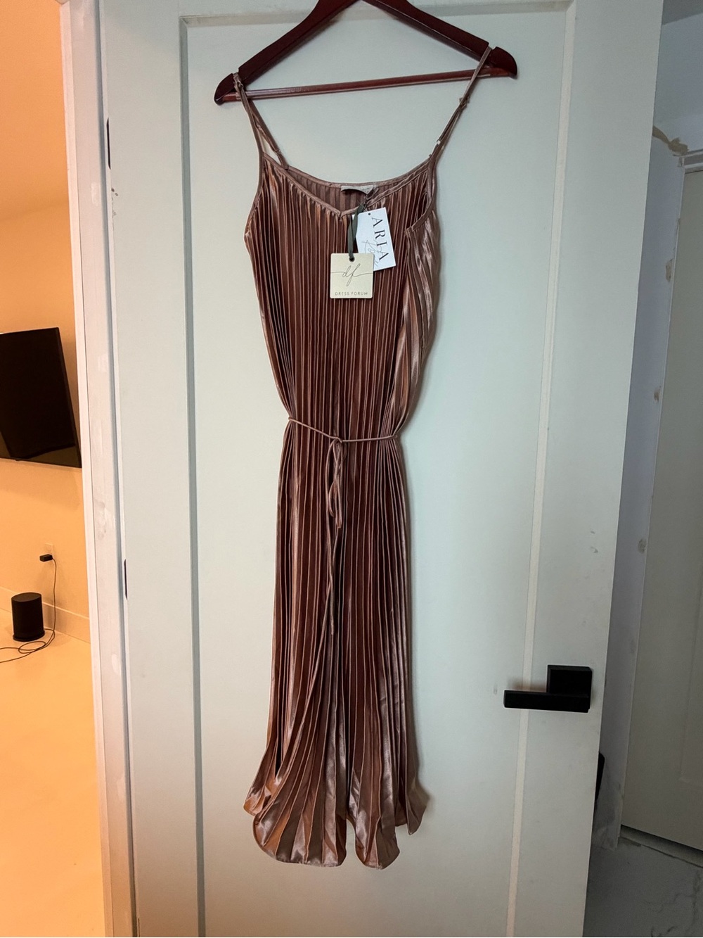 Dress Forum Pleated Satin Midi Dress in Rose Taupe